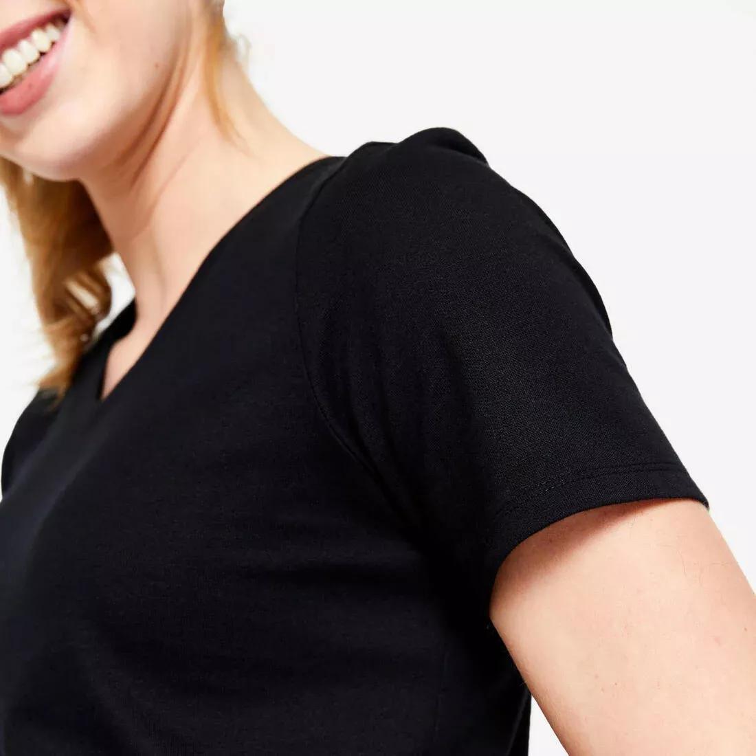 BLACK Women's V-Neck Cotton Fitness T-Shirt, No Color, large image number 4