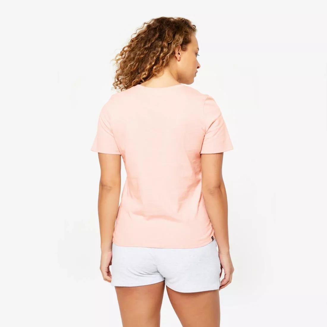 Women V-Neck Cotton Fitness T-Shirt, Pink, No Color, large image number 3