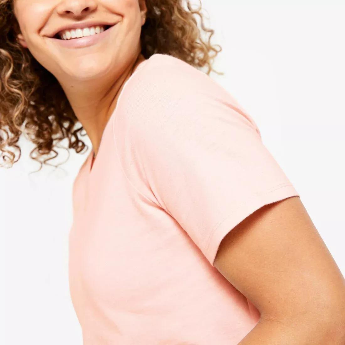 Women V-Neck Cotton Fitness T-Shirt, Pink, No Color, large image number 4