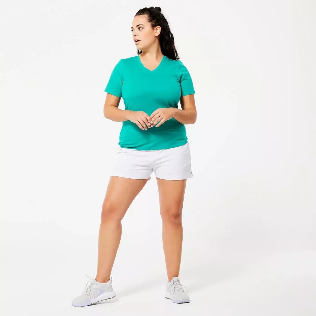 Women V-Neck Cotton Fitness T-Shirt, Pink, No Color, large image number 7