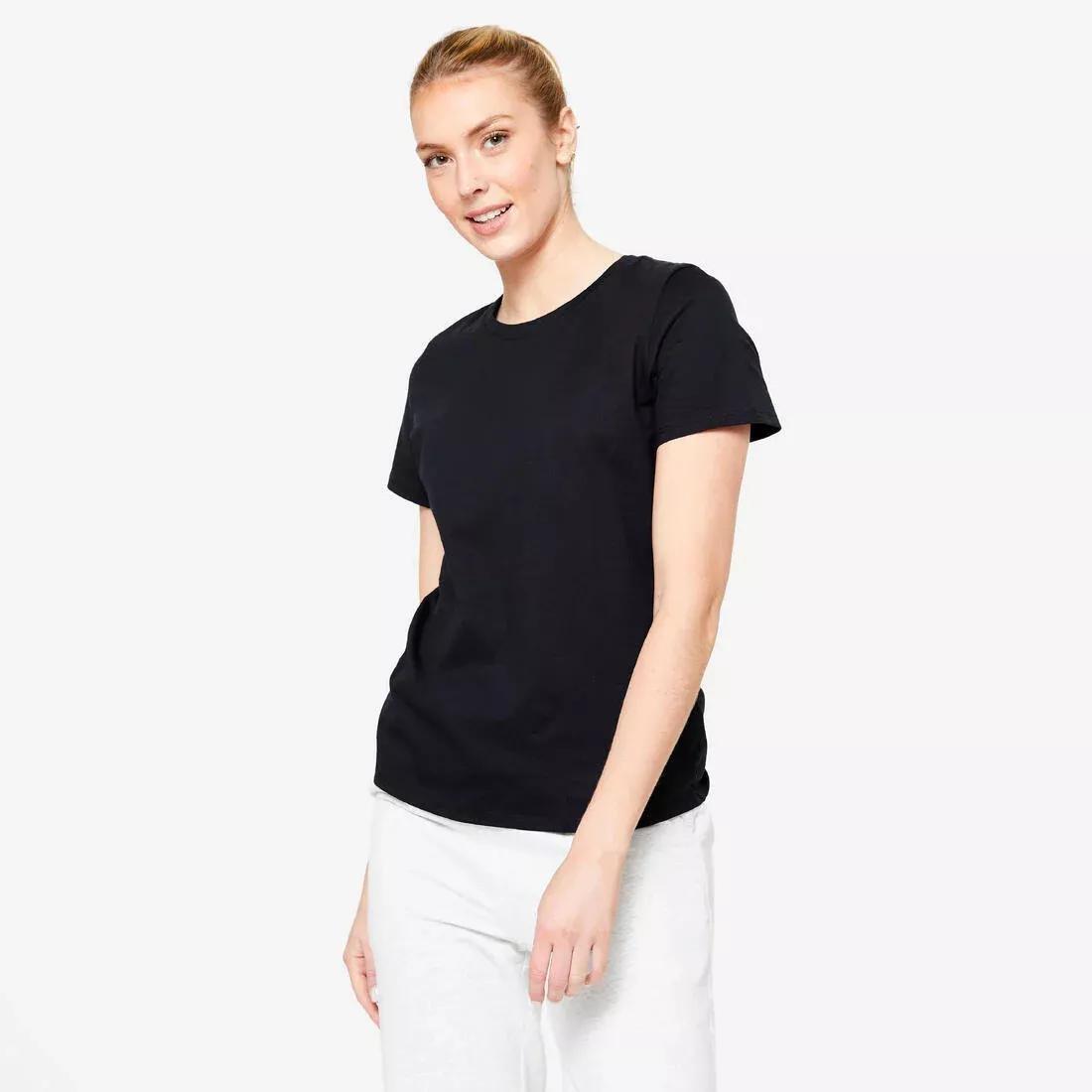 Women Fitness T-Shirt - 500 Essentials, Black, No Color, medium