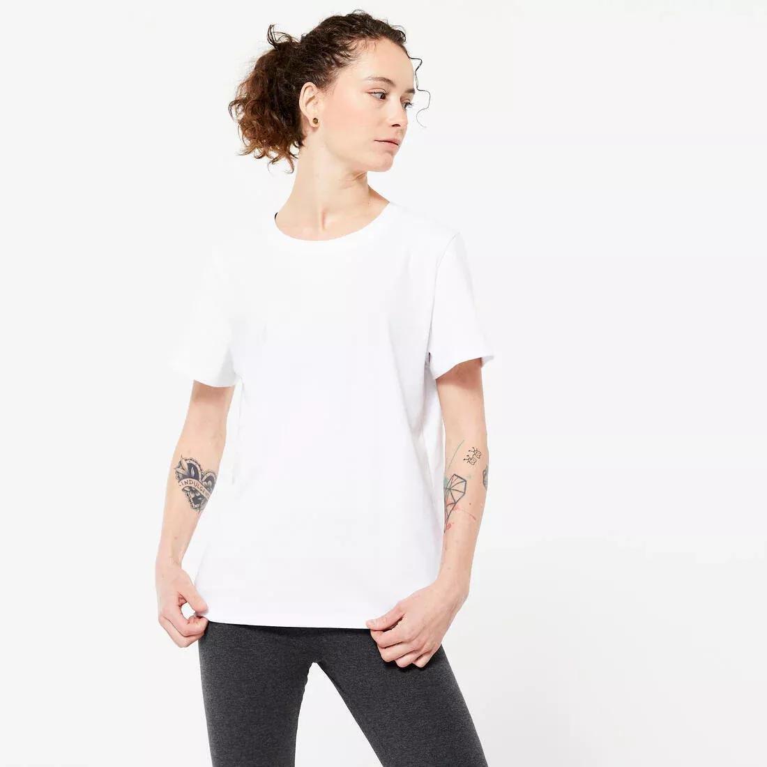 Women Fitness T-Shirt - 500 Essentials, White, , medium