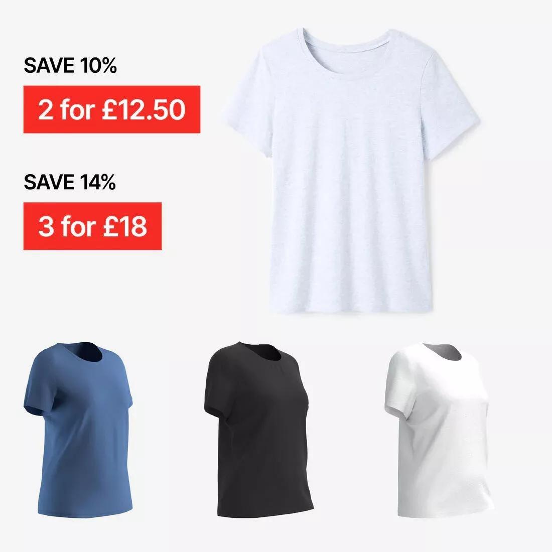 Women Fitness T-Shirt - 500 Essentials, White, No Color, large image number 4