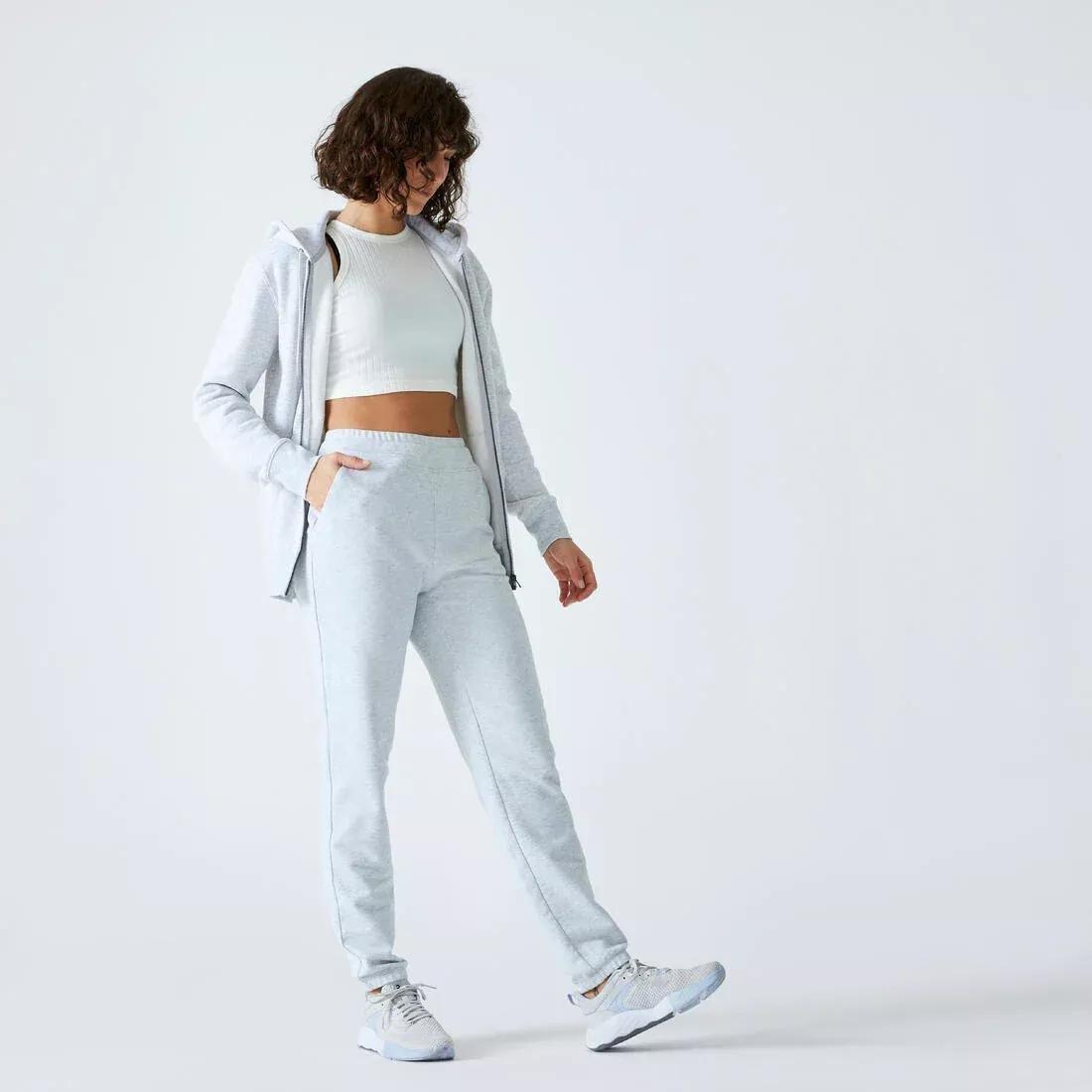 PEARL GREY Women's Slim-Fit Fitness Jogging Bottoms 500 - Light Grey, , large image number 2