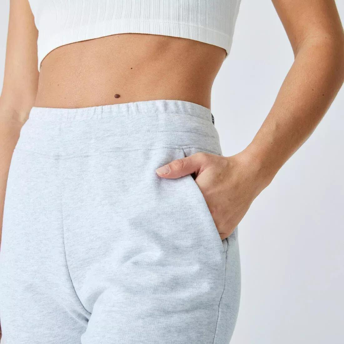 PEARL GREY Women's Slim-Fit Fitness Jogging Bottoms 500 - Light Grey, No Color, large image number 5