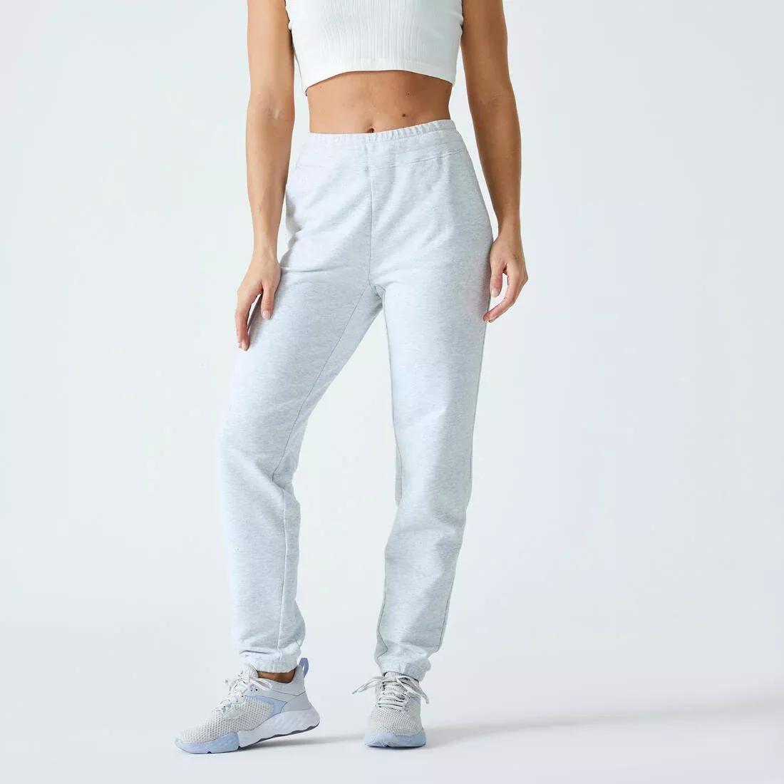 PEARL GREY Women's Slim-Fit Fitness Jogging Bottoms 500 - Light Grey, No Color, large image number 6