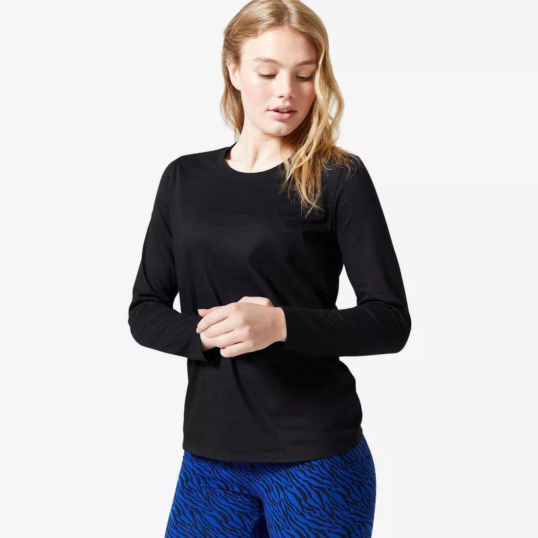 Women Long-Sleeved Fitness T-Shirt - 100, Black, , large image number 0