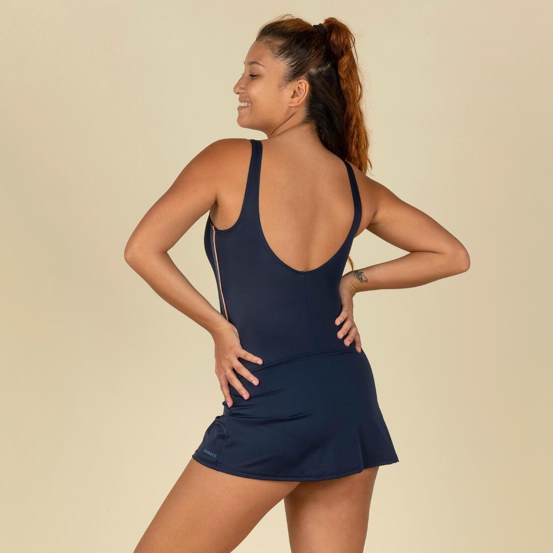Women Heva 1-Piece Swimsuit With Skirt Navy Stripes, Navy, , large image number 1