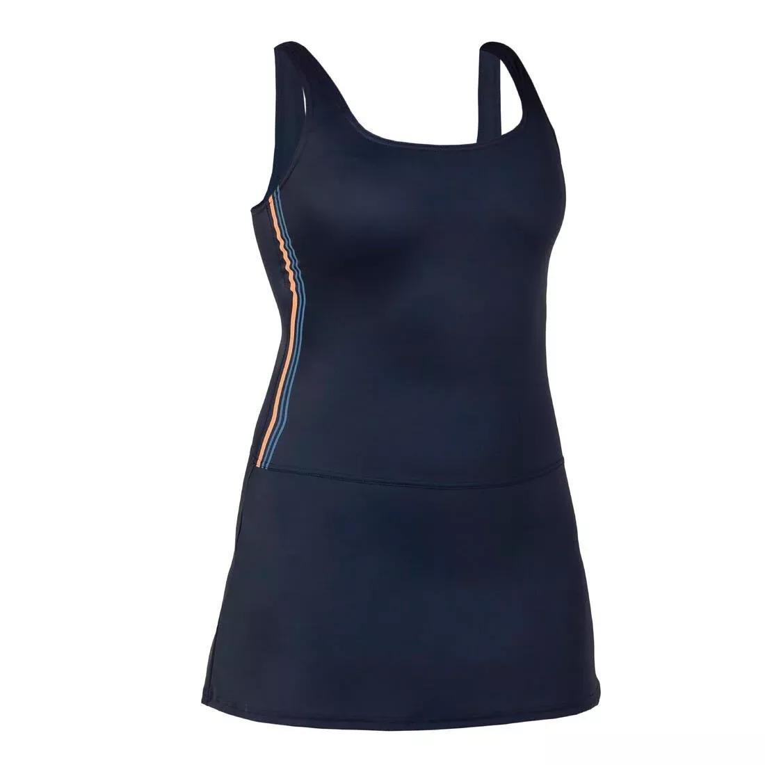Women Heva 1-Piece Swimsuit With Skirt Navy Stripes, Navy, , large image number 12