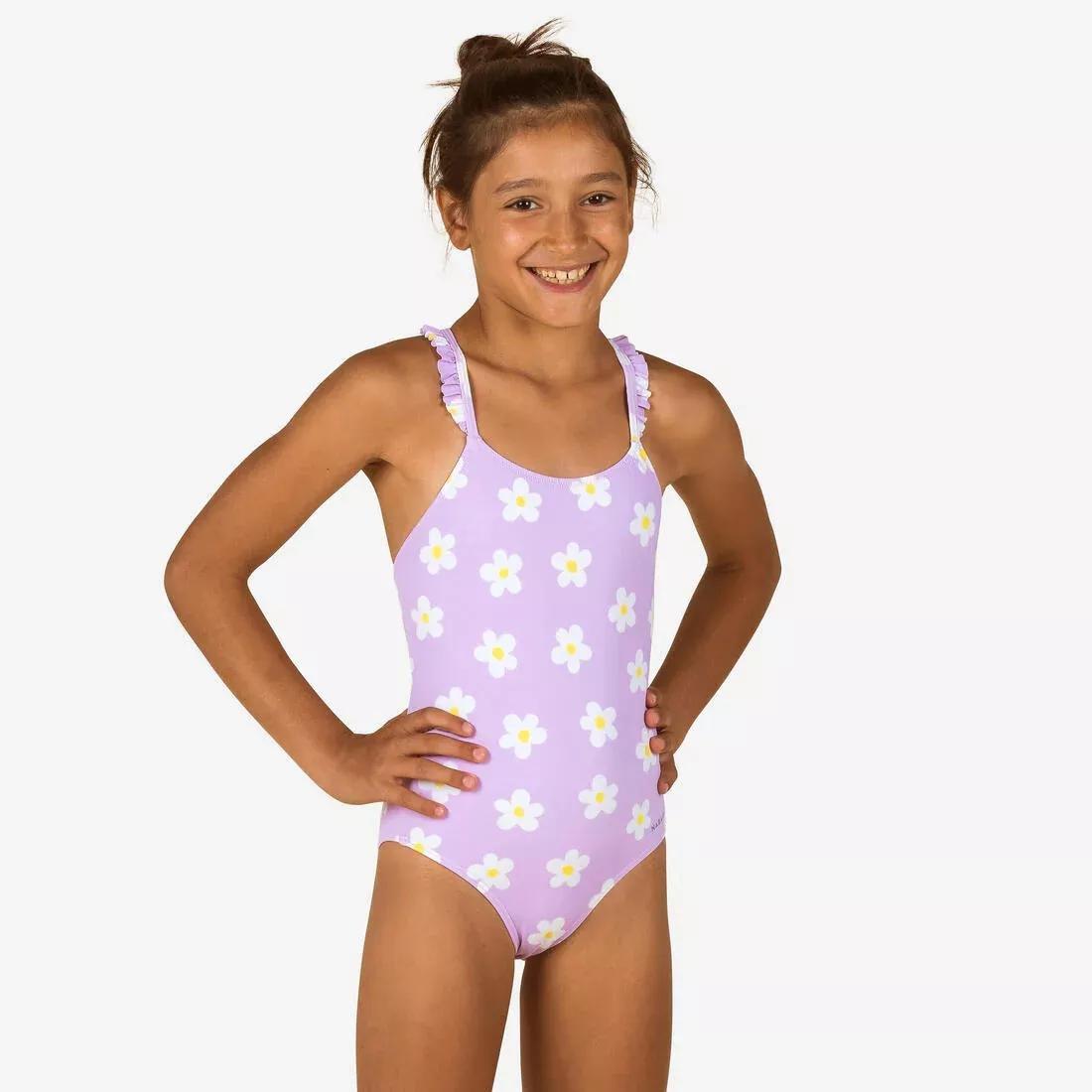 Kids Girls 1-Piece Swimming Swimsuit Lila Bird, Grey, No Color, large image number 5