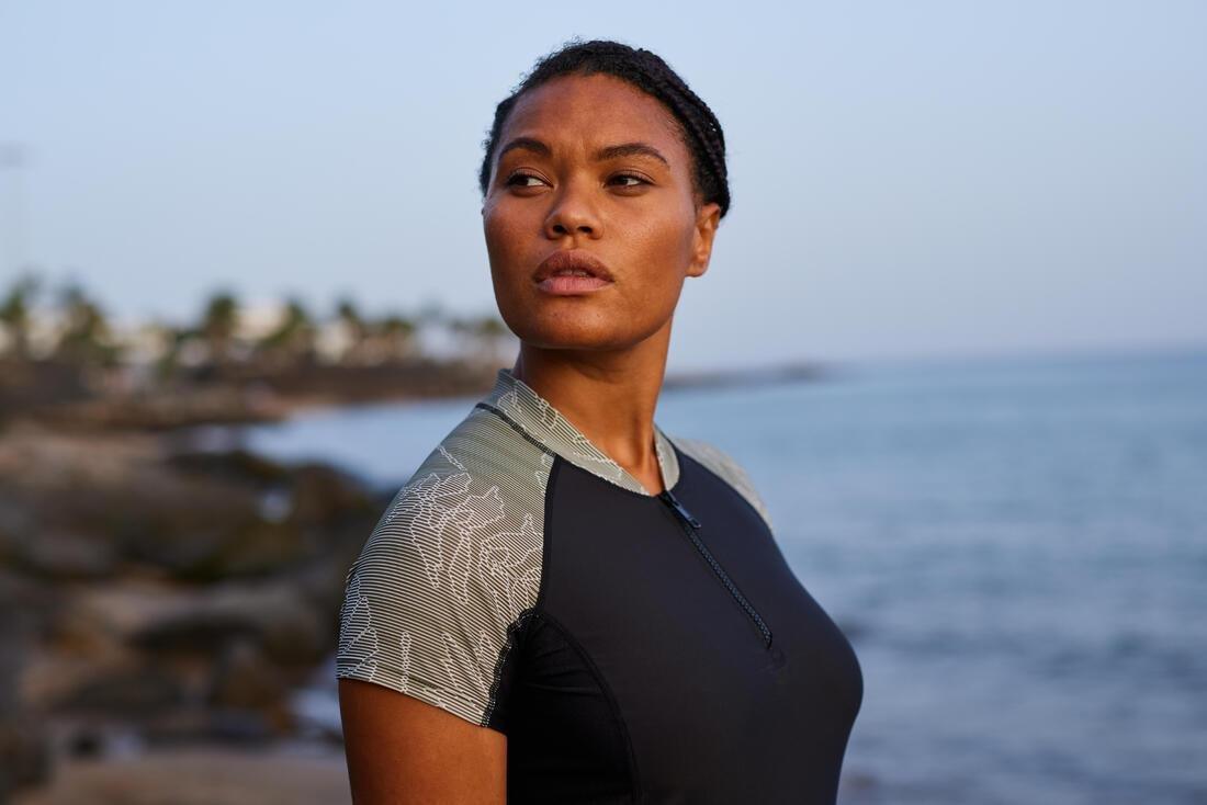 Women Short-Sleeved Top For Aquagym And Aquafitness, Black, No Color, large image number 5