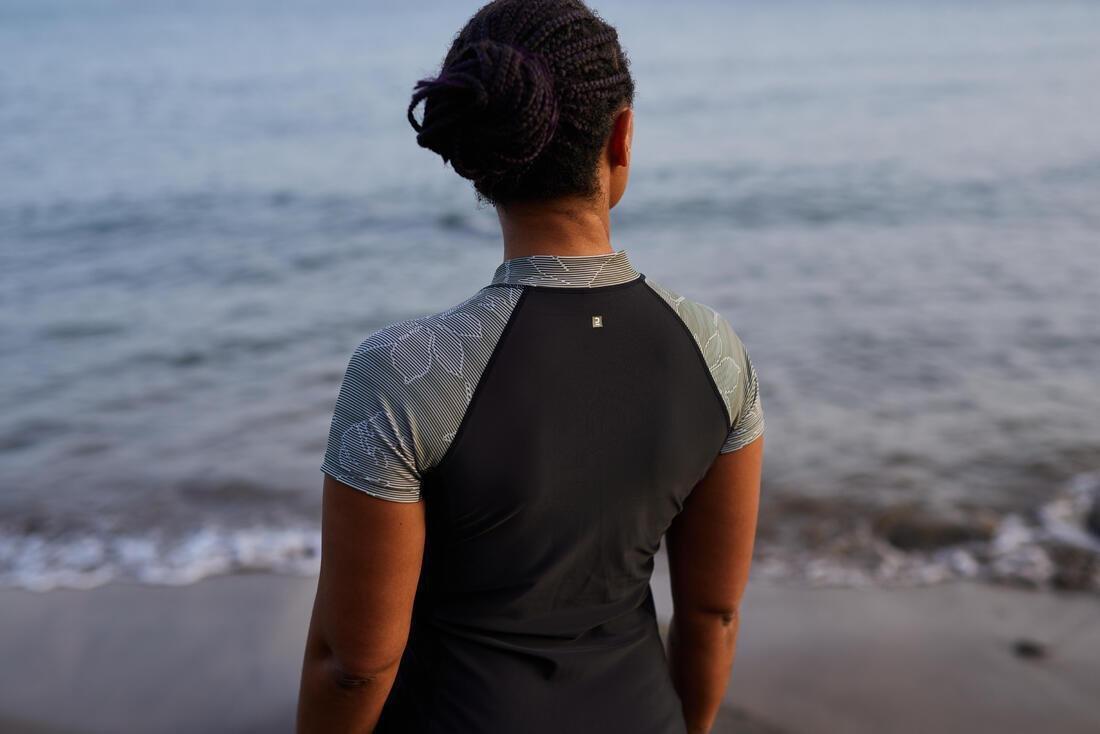 Women Short-Sleeved Top For Aquagym And Aquafitness, Black, No Color, large image number 8