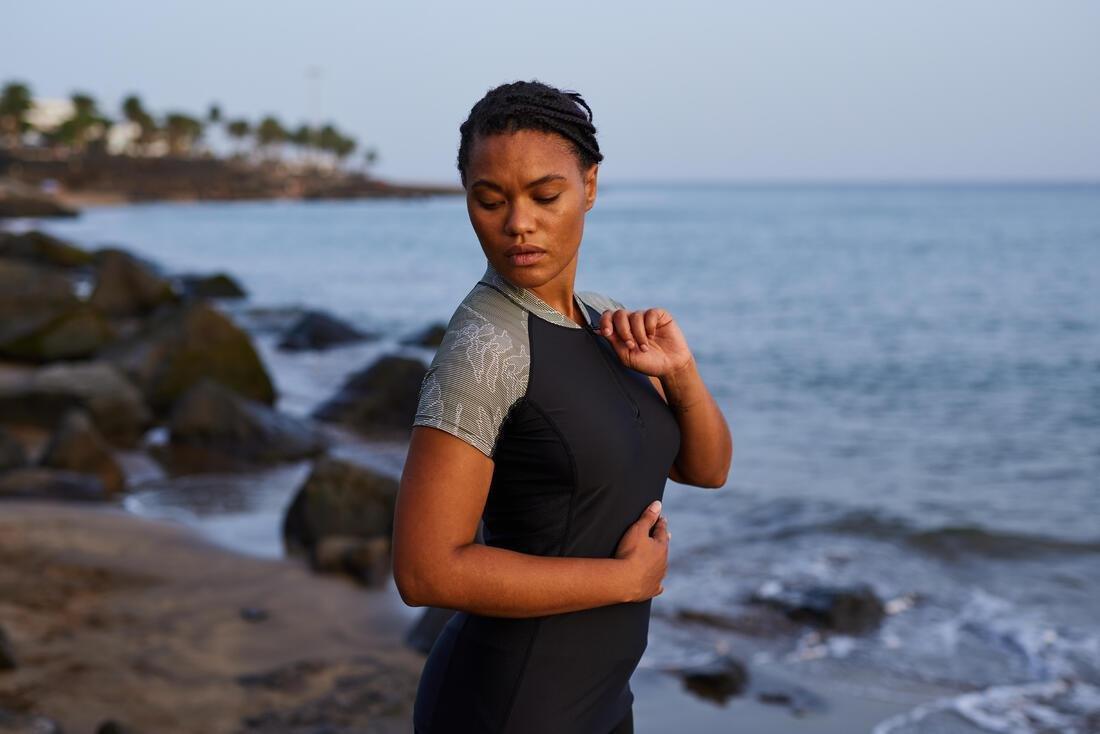 Women Short-Sleeved Top For Aquagym And Aquafitness, Black, No Color, large image number 9