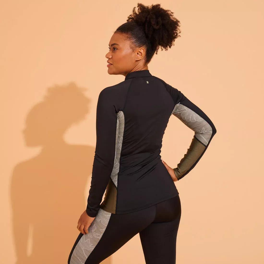 Long-Sleeved Zipped T-Shirt - For Aquafit-Aquabiking, Black, , large image number 1