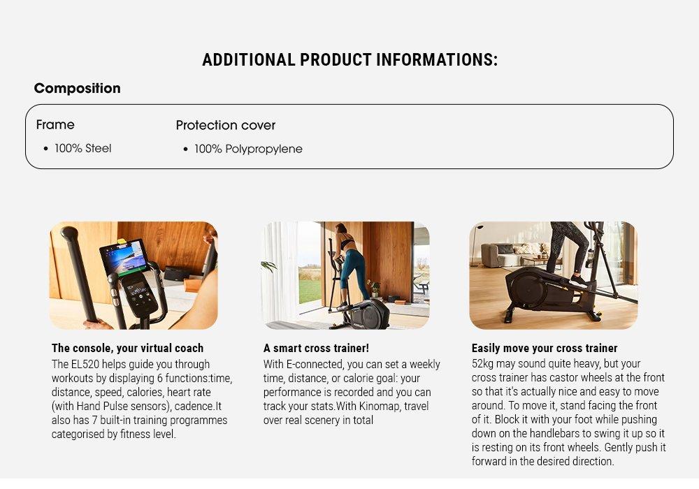DOMYOS - Cross Trainer El520B (2022) Self-Powered And Connected, E-Connected And Kinomap