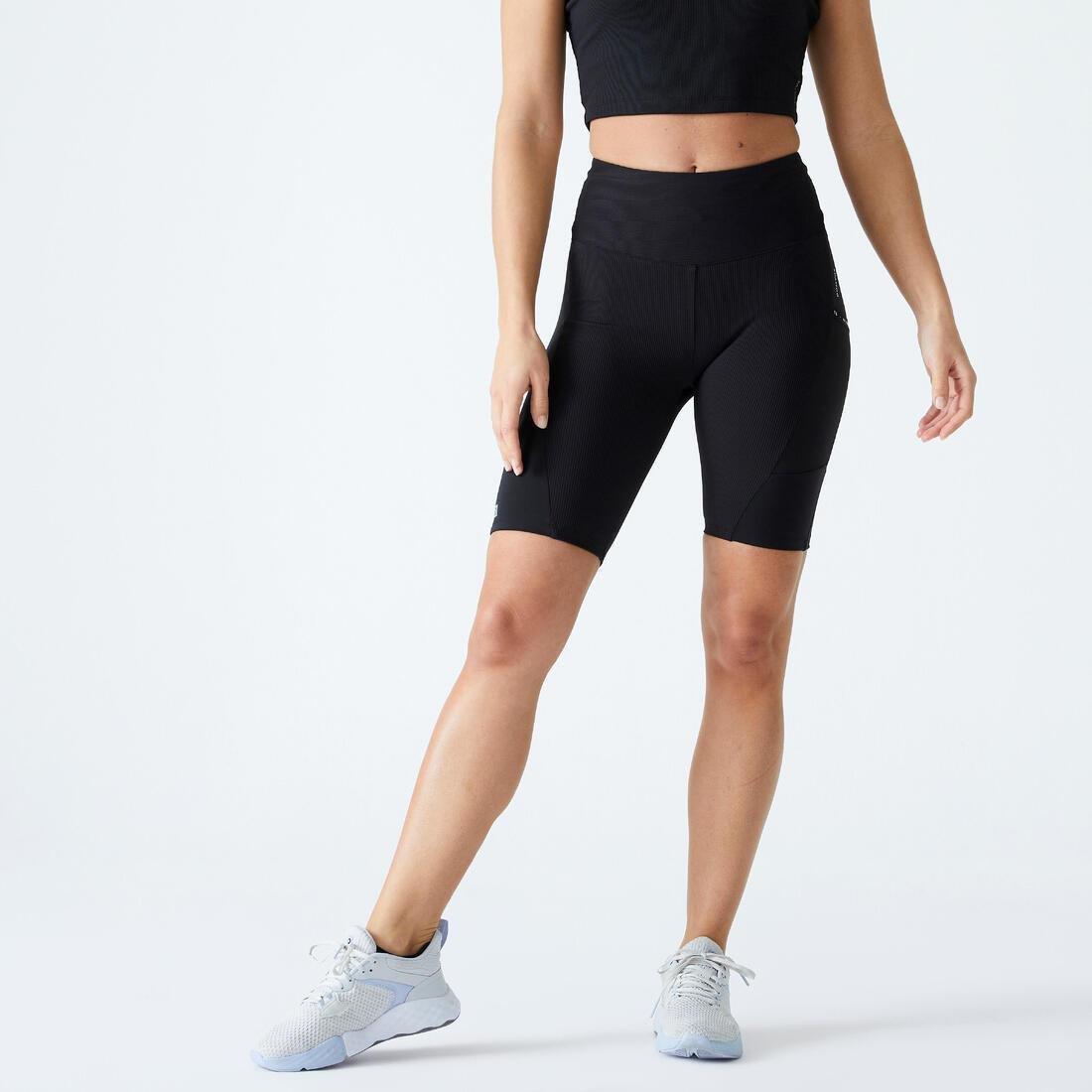 Women Cardio Fitness Bike Shorts With Phone Pocket, Black, , medium