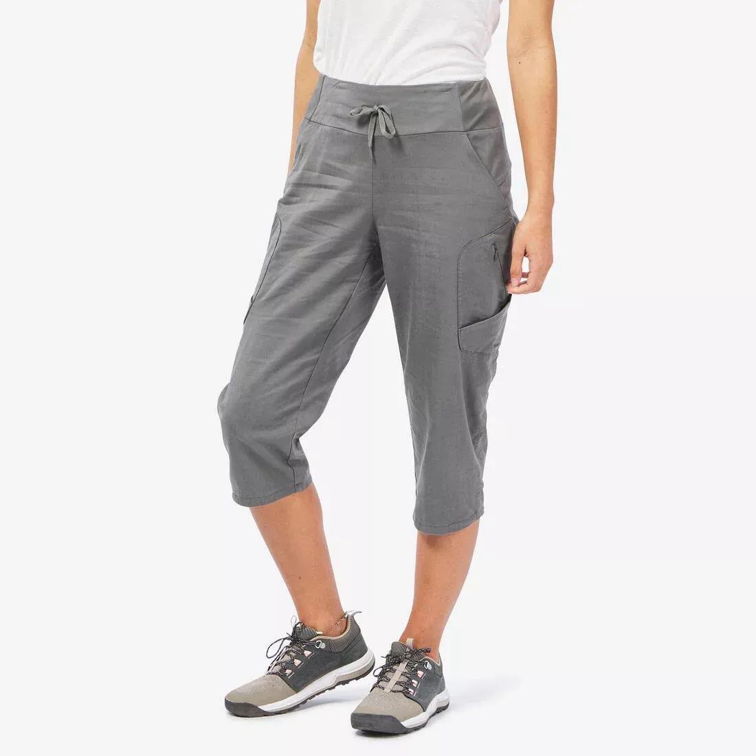 KHAKI GREY Women's Cropped Hiking Trousers - NH500, , large image number 0