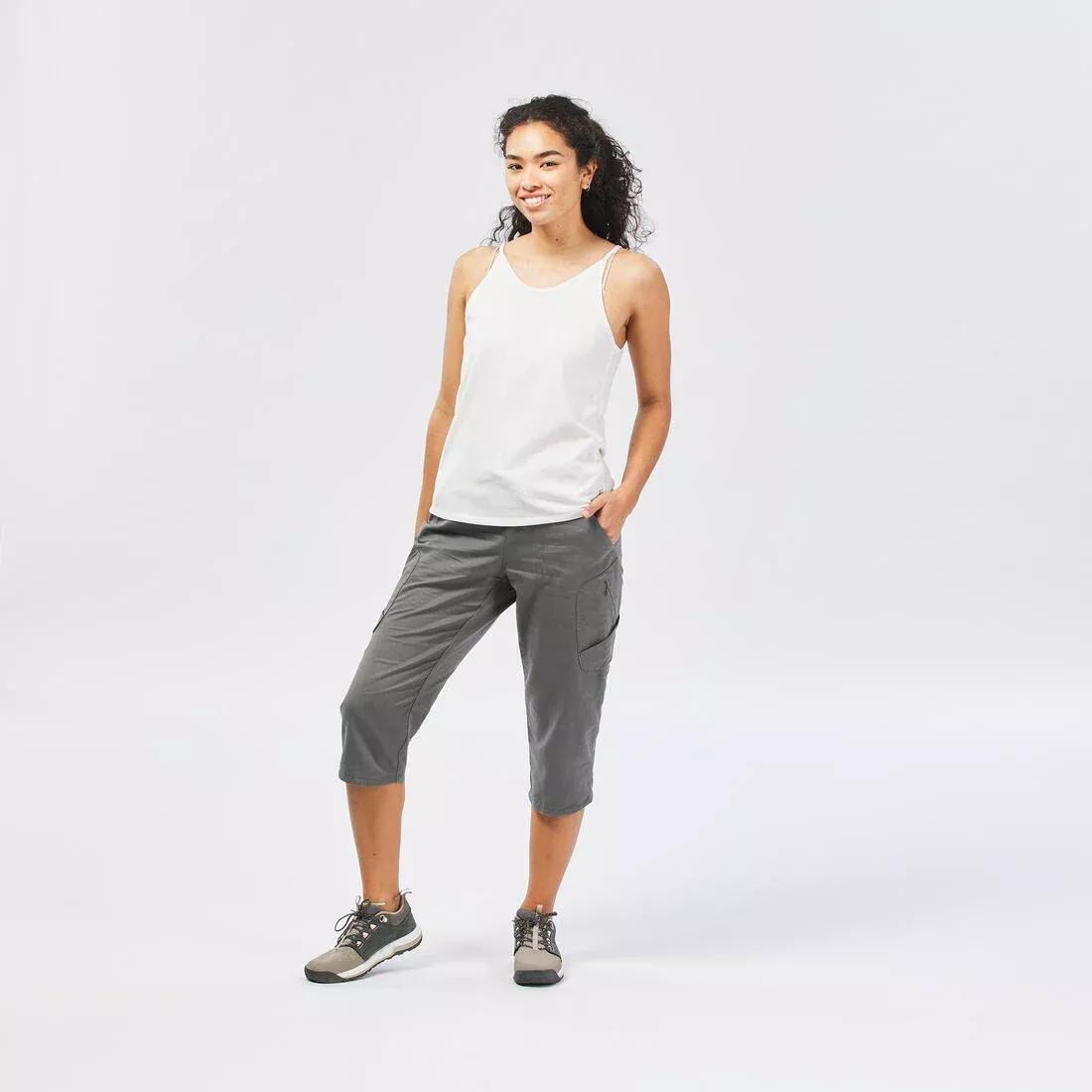 KHAKI GREY Women's Cropped Hiking Trousers - NH500, , large image number 1