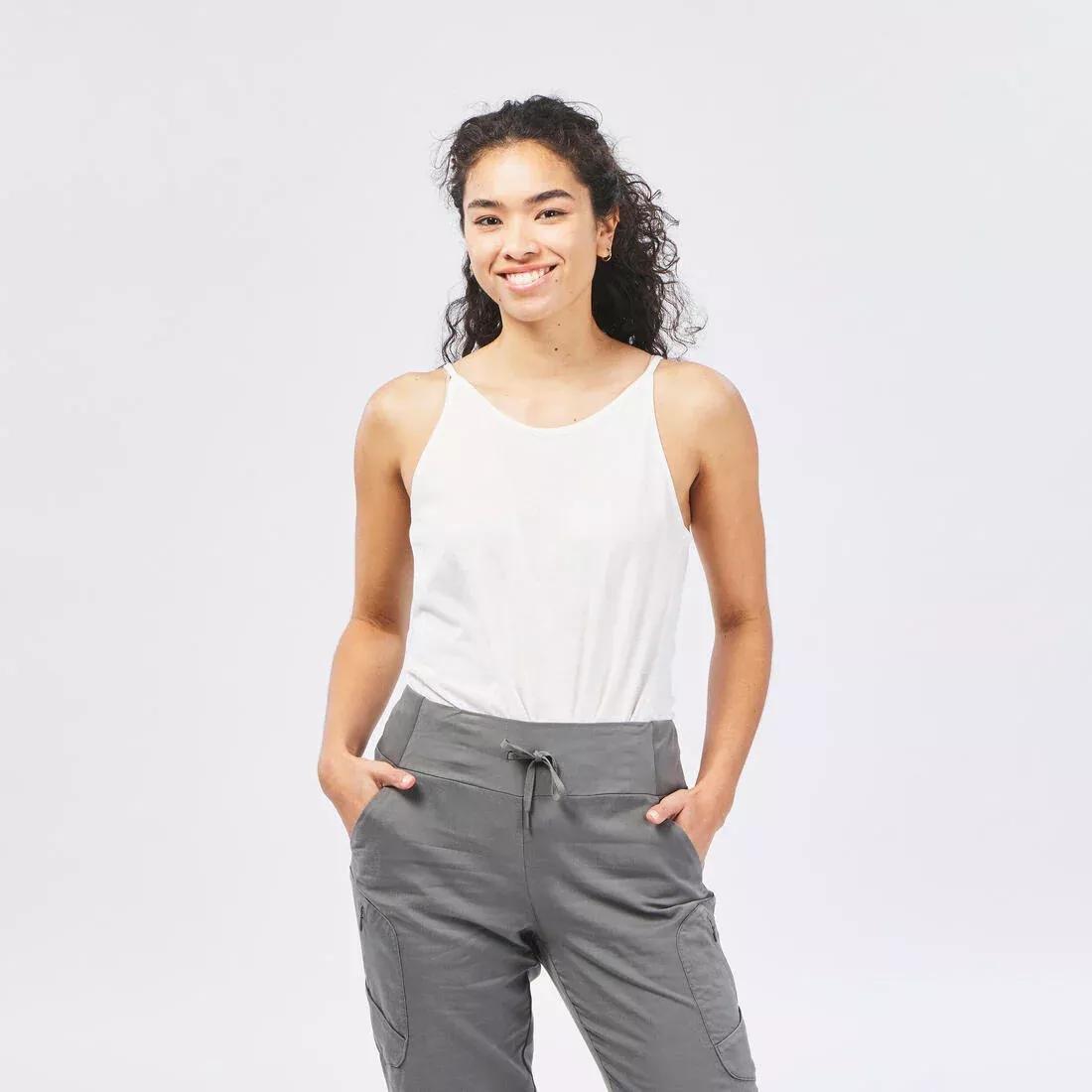 KHAKI GREY Women's Cropped Hiking Trousers - NH500, , large image number 3