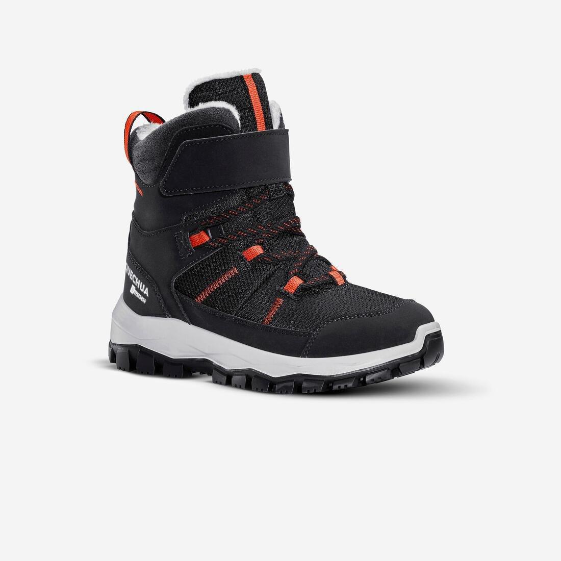 CARBON GREY Children's warm waterproof hiking boots - SH500 MTN Velcro - Size 7J - 2, No Color, medium