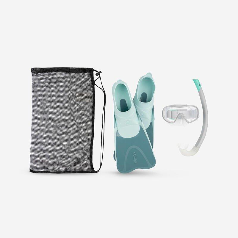 Kids Snorkelling Mask Snorkel Fins Set Snk 500, Green, No Color, medium