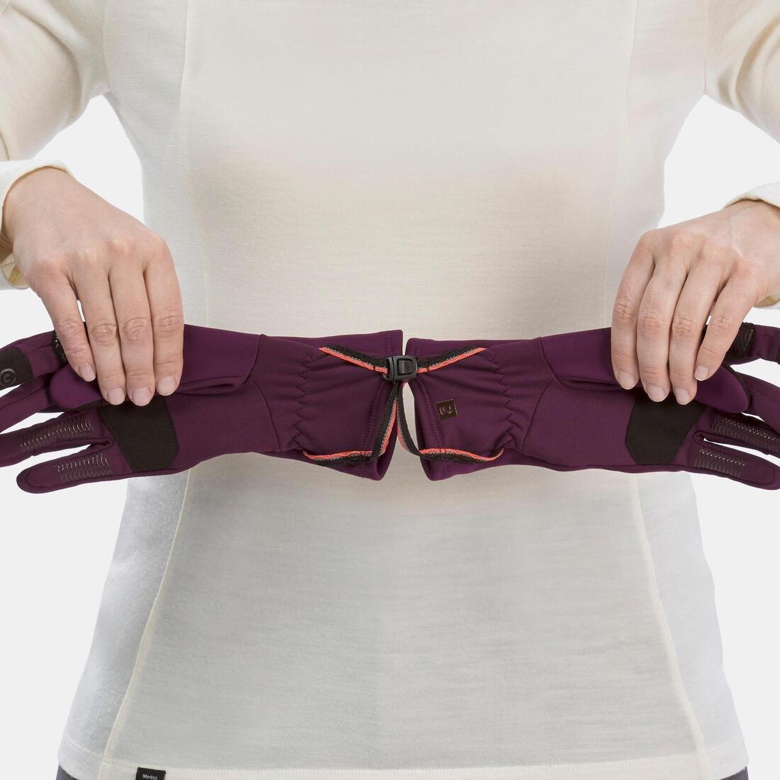 BURGUNDY PURPLE Adult mountain trekking tactile stretch gloves - MT500 burgundy, , large image number 1
