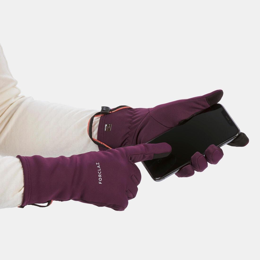 BURGUNDY PURPLE Adult mountain trekking tactile stretch gloves - MT500 burgundy, , large image number 3