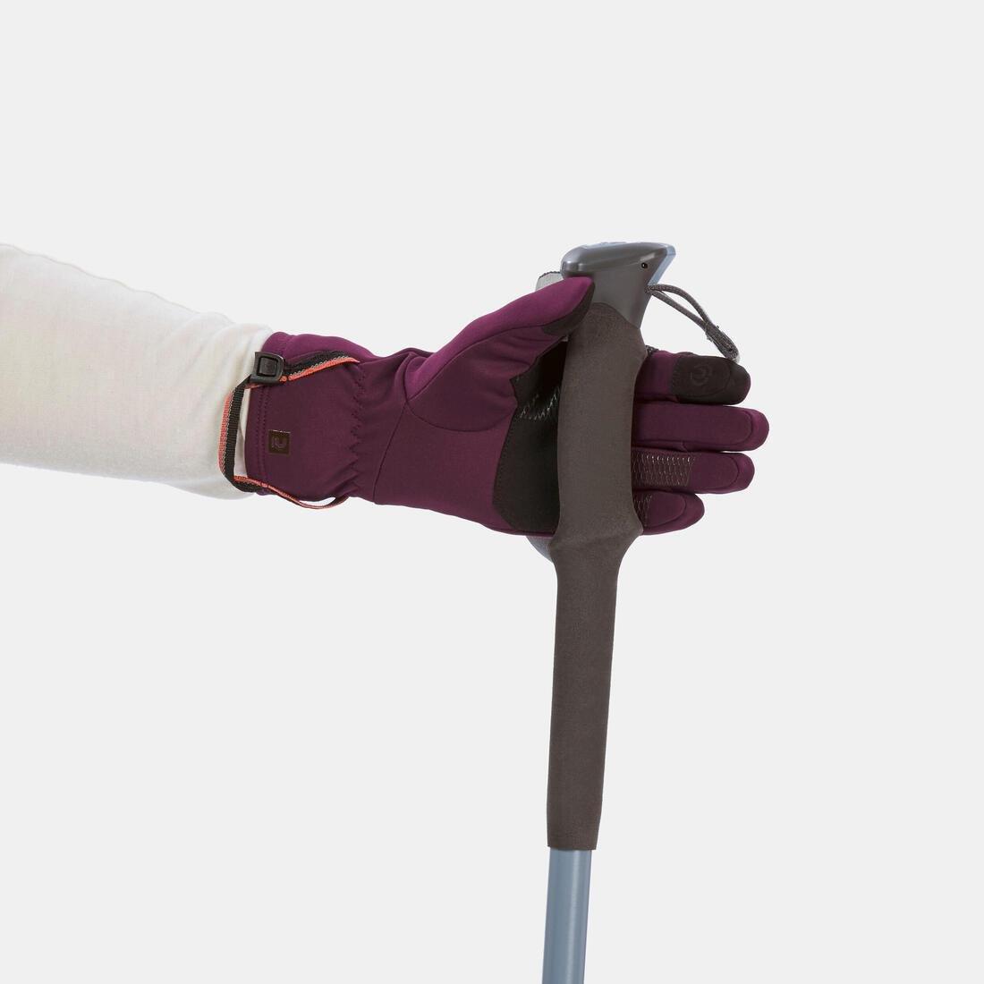 BURGUNDY PURPLE Adult mountain trekking tactile stretch gloves - MT500 burgundy, , large image number 4