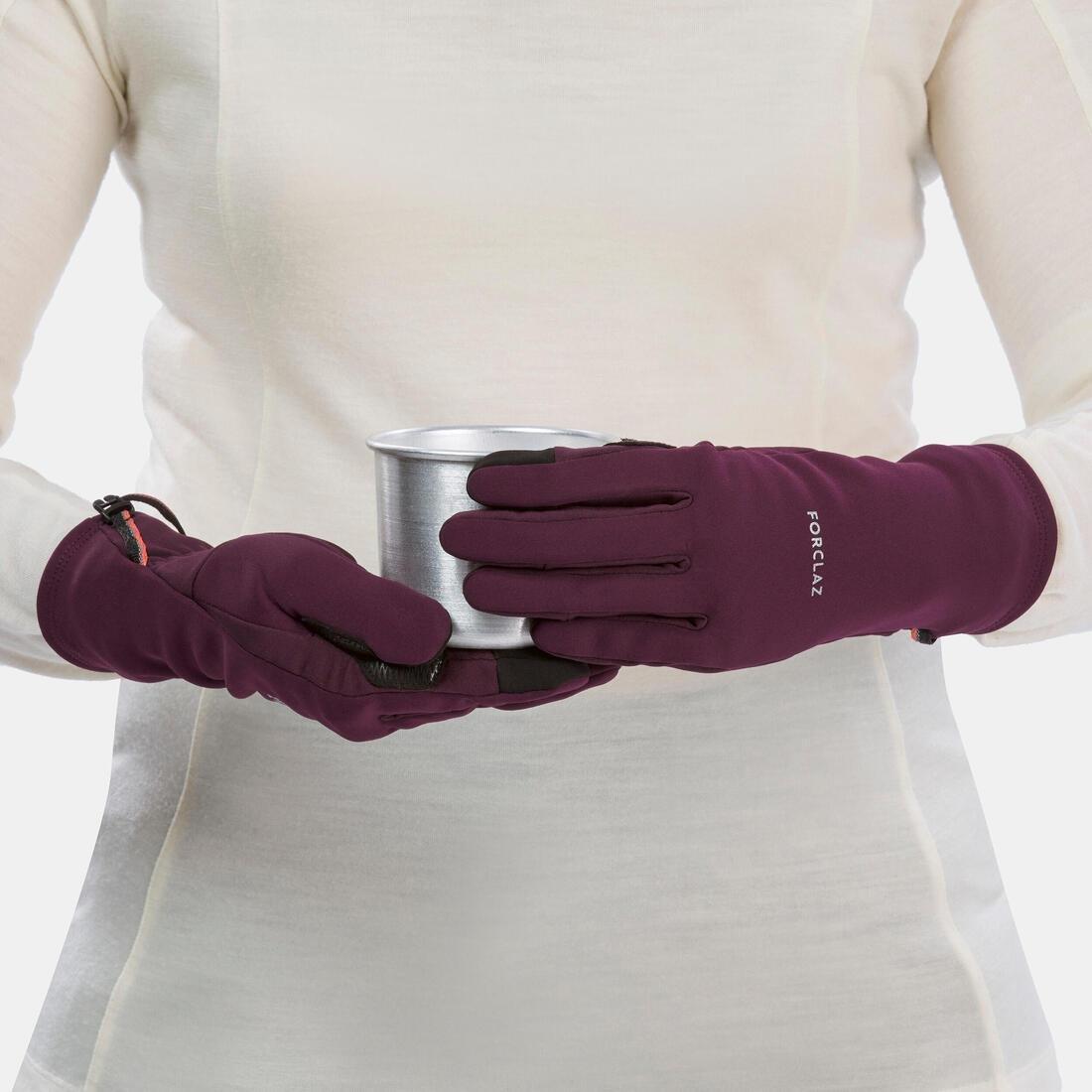 BURGUNDY PURPLE Adult mountain trekking tactile stretch gloves - MT500 burgundy, , large image number 5