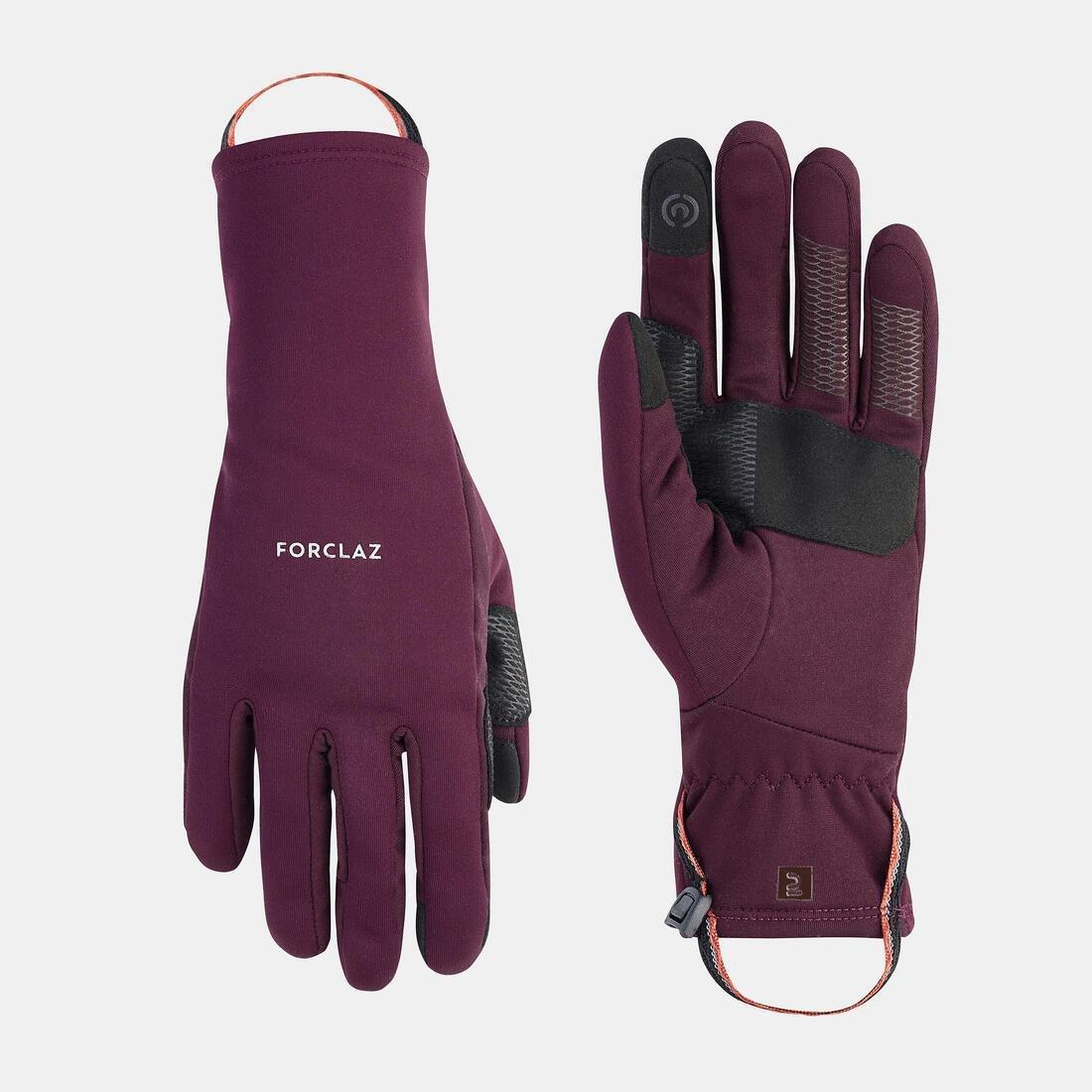 BURGUNDY PURPLE Adult mountain trekking tactile stretch gloves - MT500 burgundy, , large image number 6