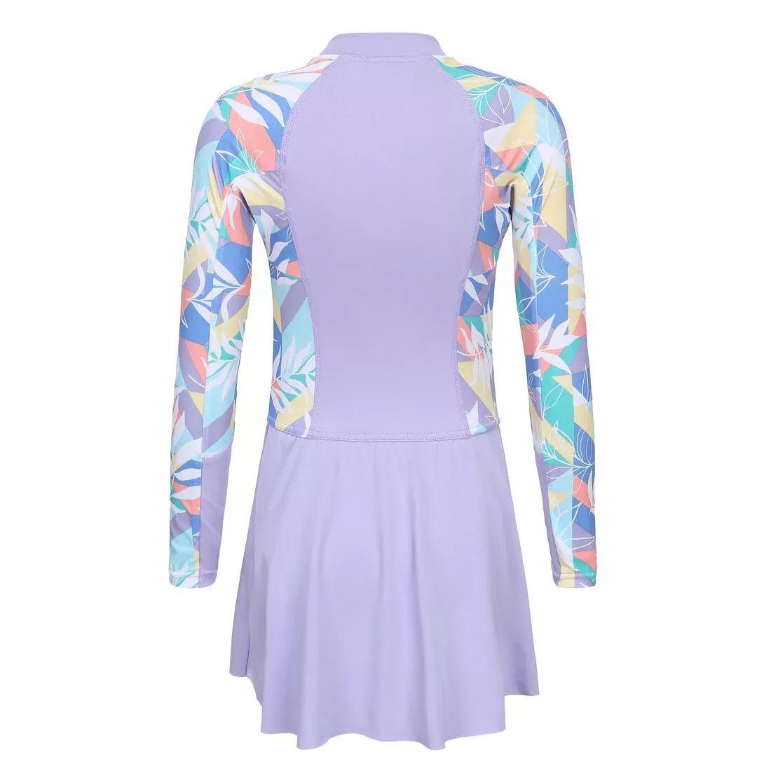 One-Piece Long-Sleeve Skirt Swimsuit, Purple, No Color, medium