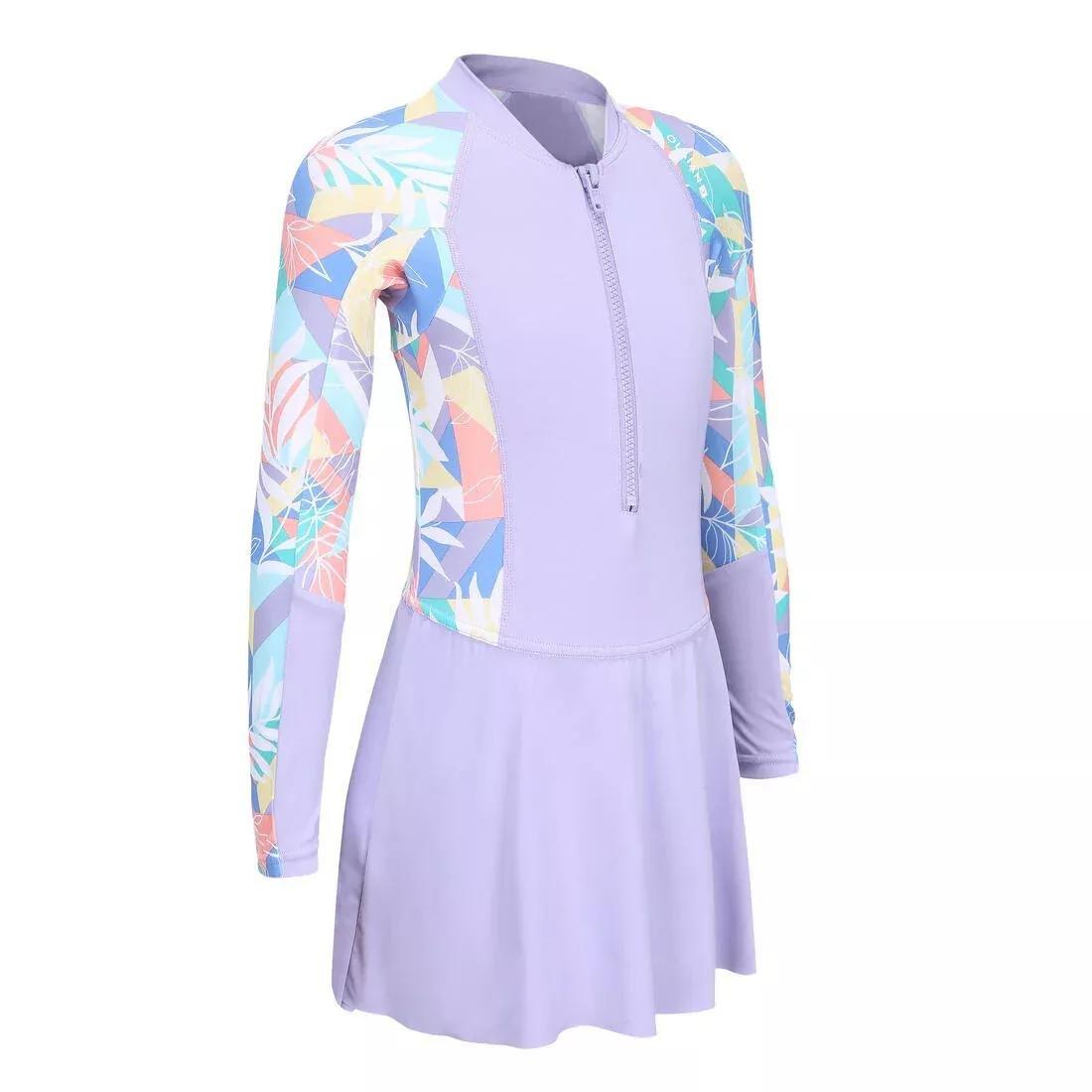 One-Piece Long-Sleeve Skirt Swimsuit, Purple, No Color, large image number 2