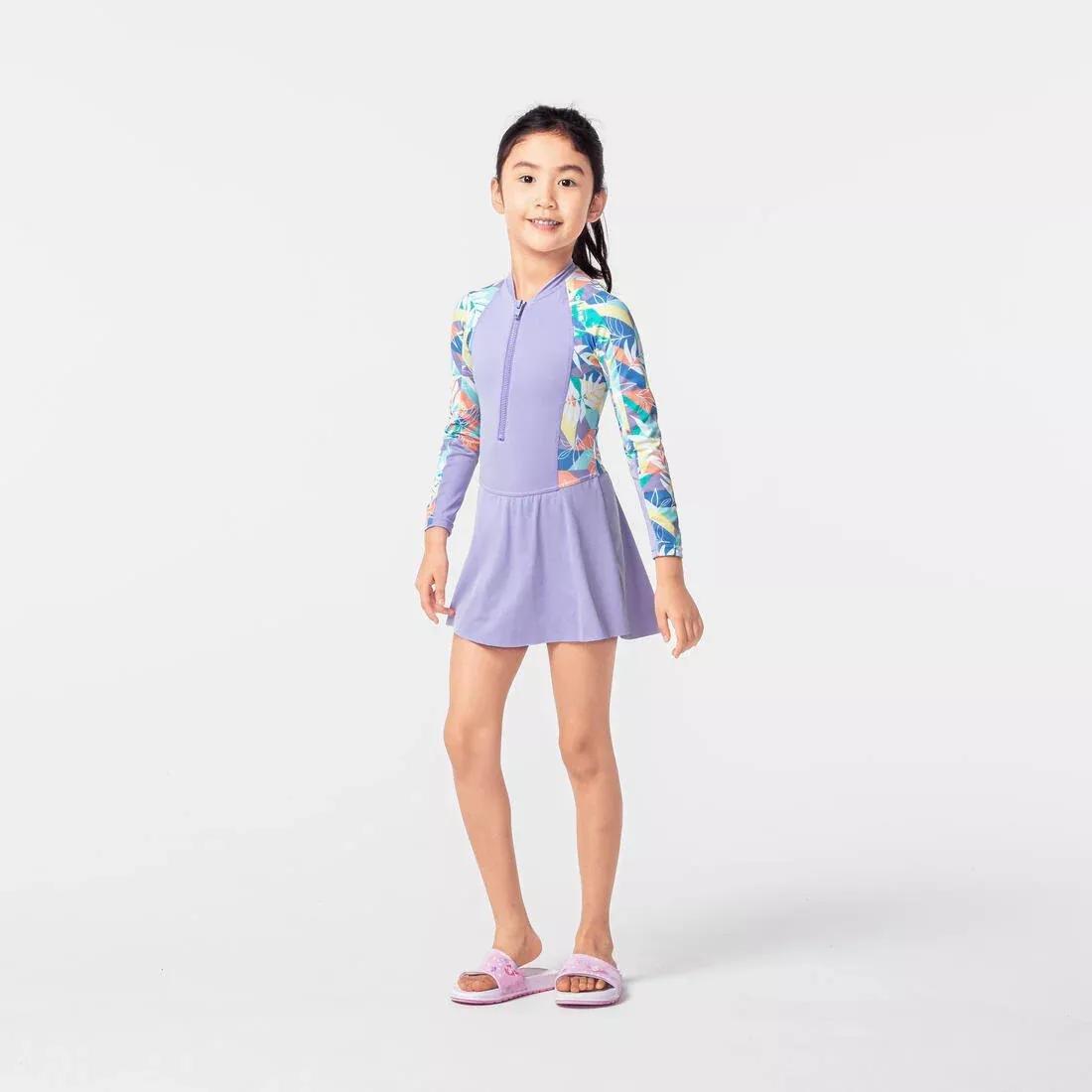 One-Piece Long-Sleeve Skirt Swimsuit, Purple, No Color, large image number 12