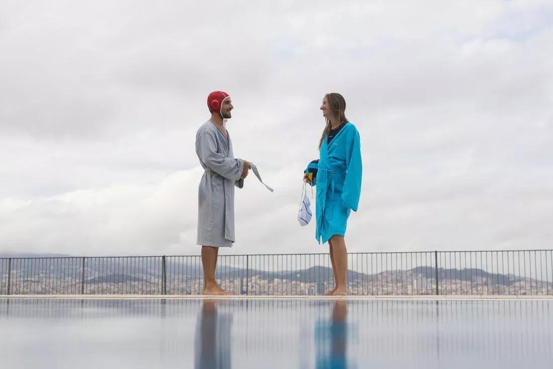 Unisex Cotton Pool Bathrobe, Turquoise, No Color, large image number 6