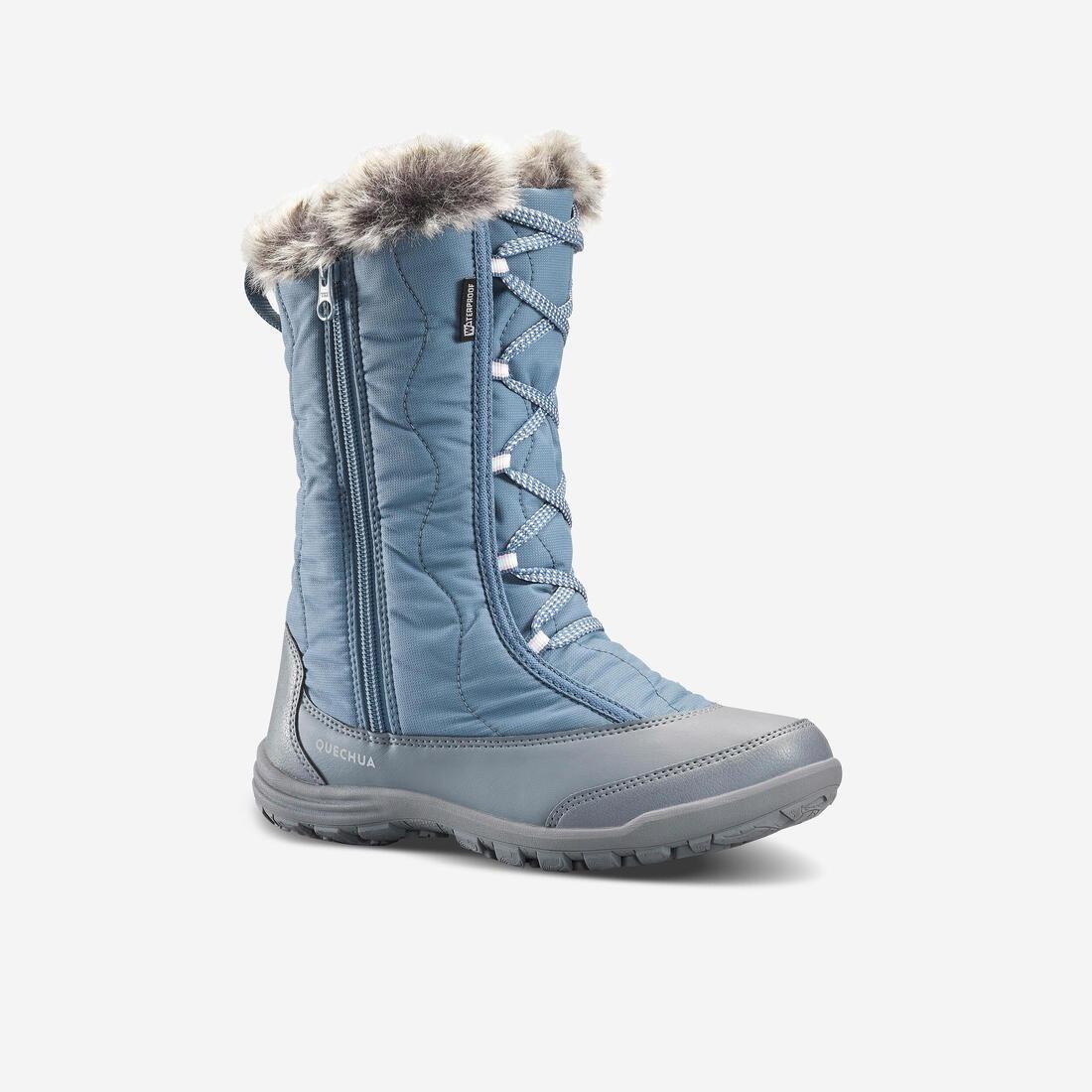 Kids Girls warm and waterproof snow hiking boots - UK size 11.5-5 - SH500 Zip, Navy, No Color, medium