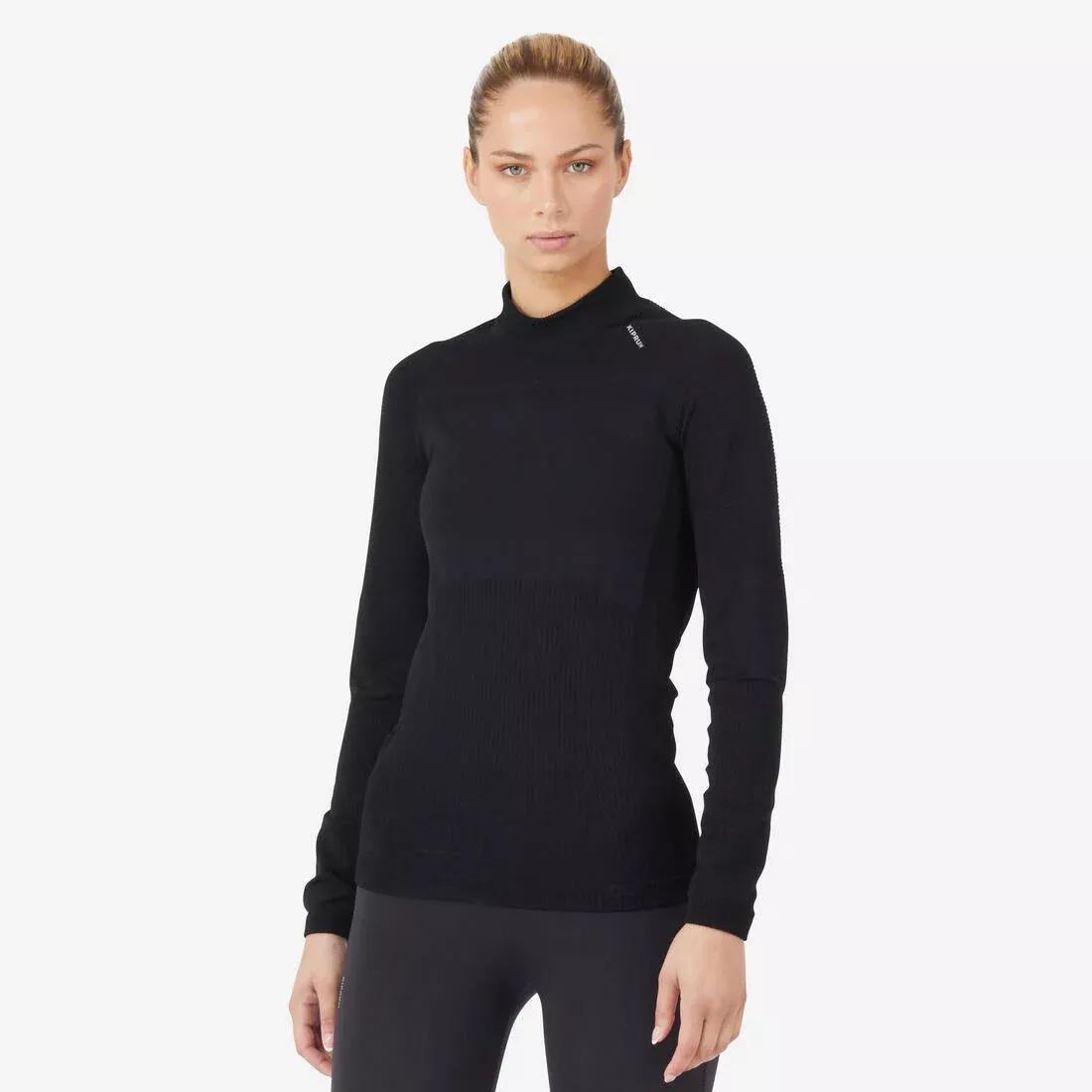 Women Long-Sleeved Seamless Running T-Shirt, Black, , medium