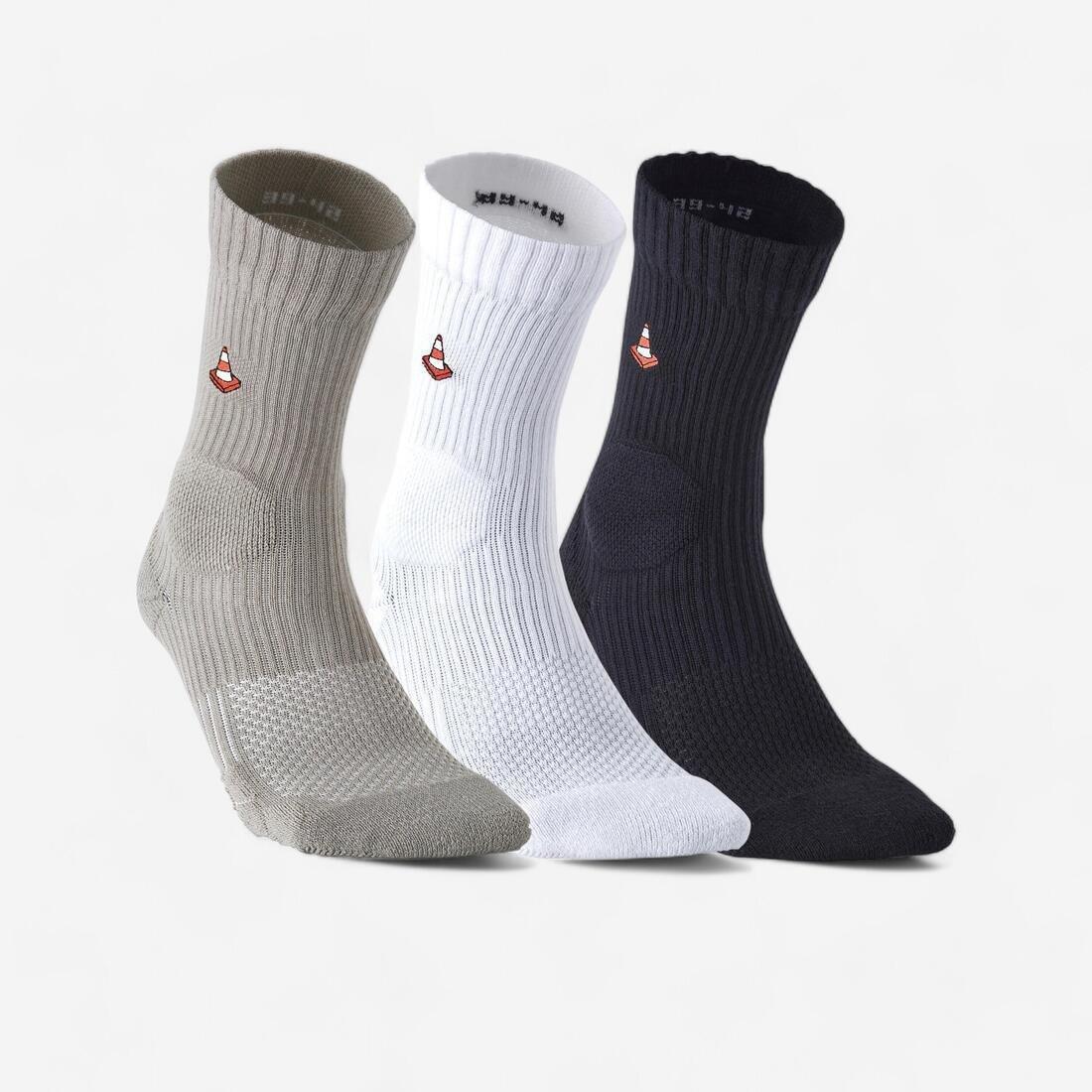 Mid-Rise Skateboard Socks - SK100 Tri-Pack, Multicolour, No Color, large image number 0