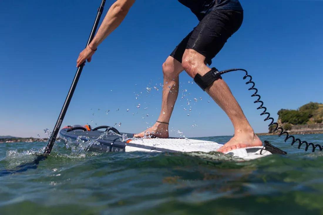 BLACK Touring stand-up paddle board spiral leash, No Color, large image number 7