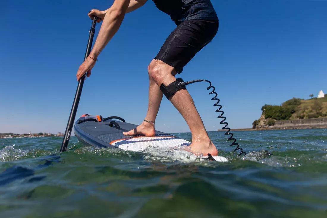 BLACK Touring stand-up paddle board spiral leash, No Color, large image number 9