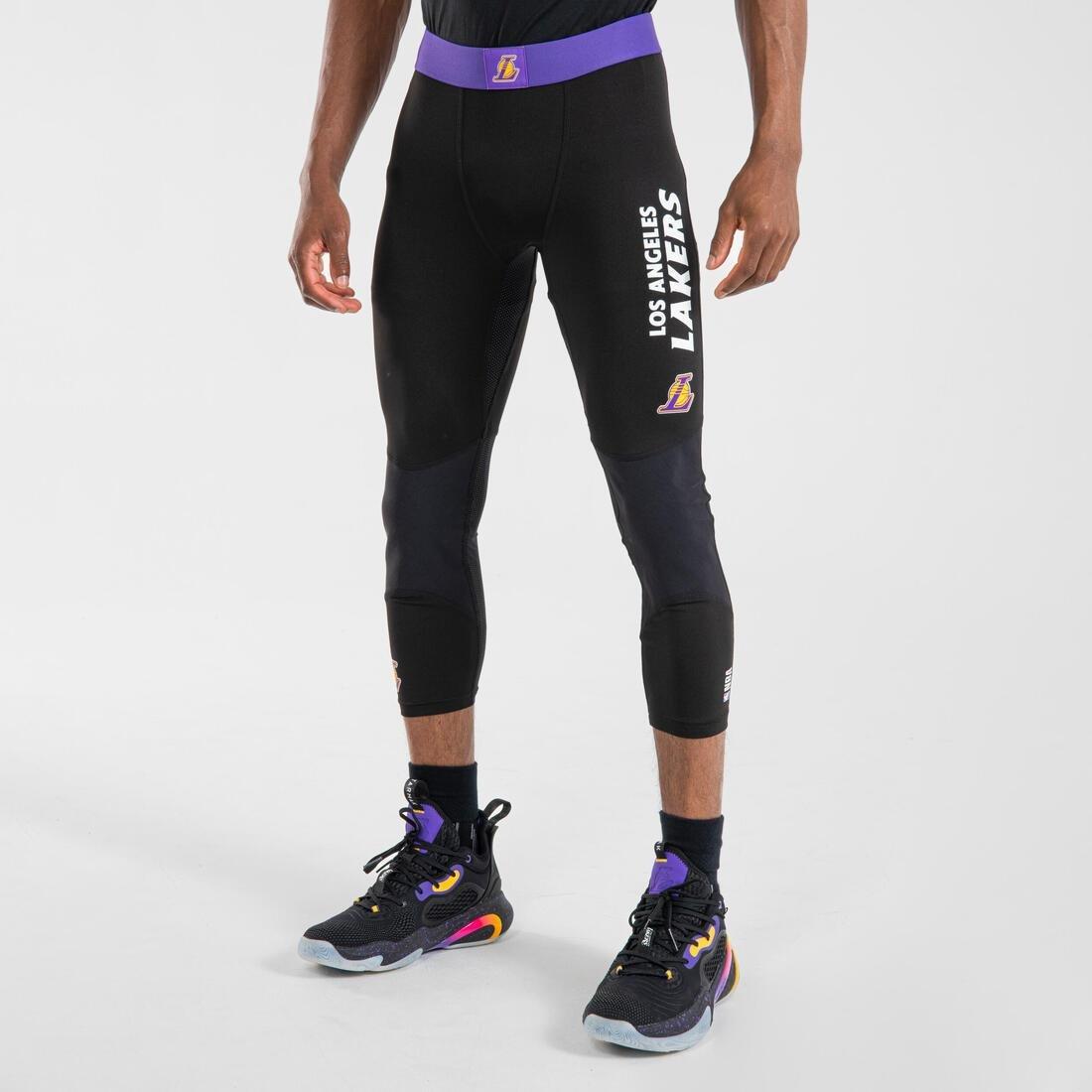 TARMAK Boys'/Girls' Capri Basketball Leggings - Black/NBA Los Angeles Lakers