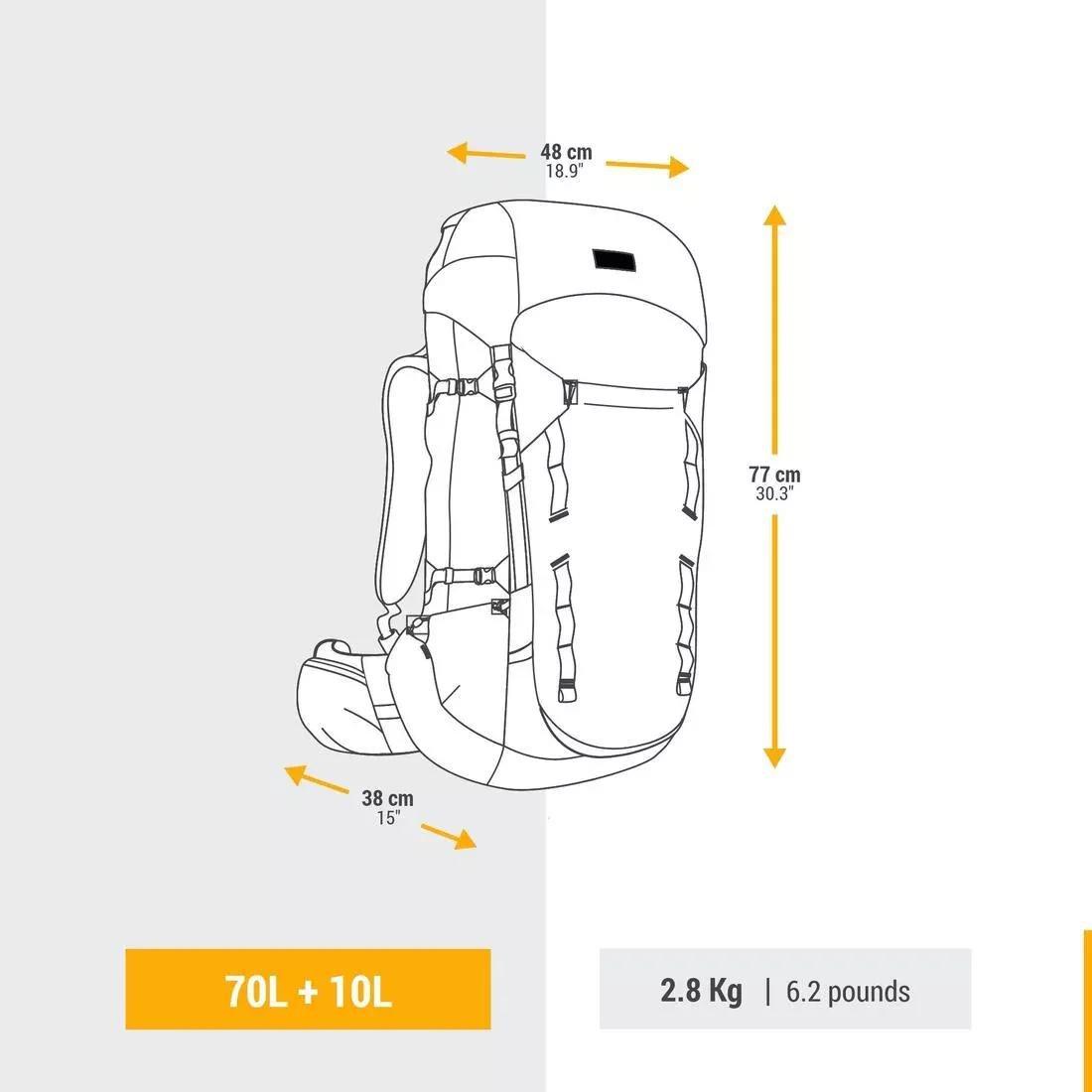 Men Trekking 70+10L Backpack - Mt900 Symbium, Grey, No Color, large image number 5