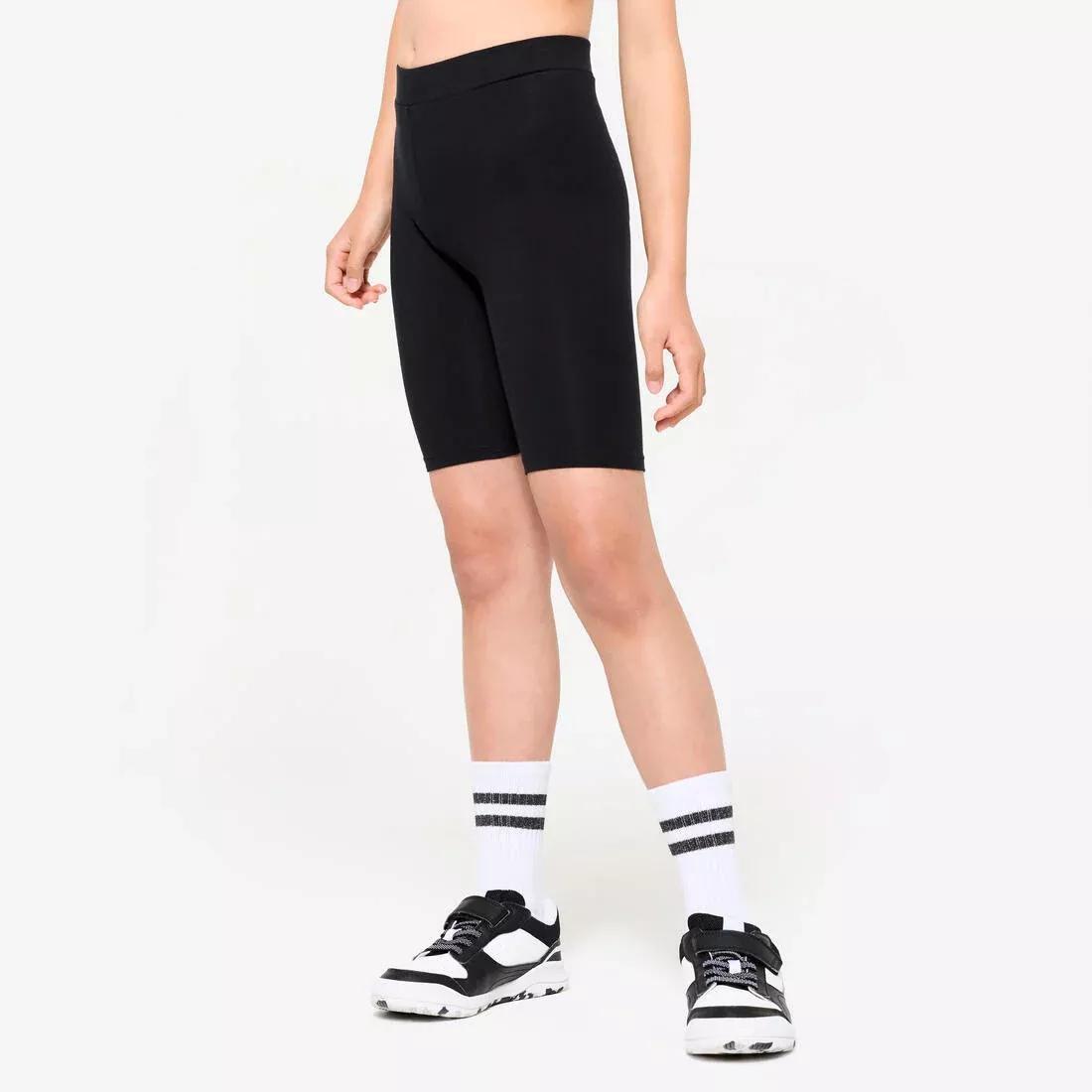 Kids Girls Multisport Cotton Cycling Shorts, Black, No Color, medium