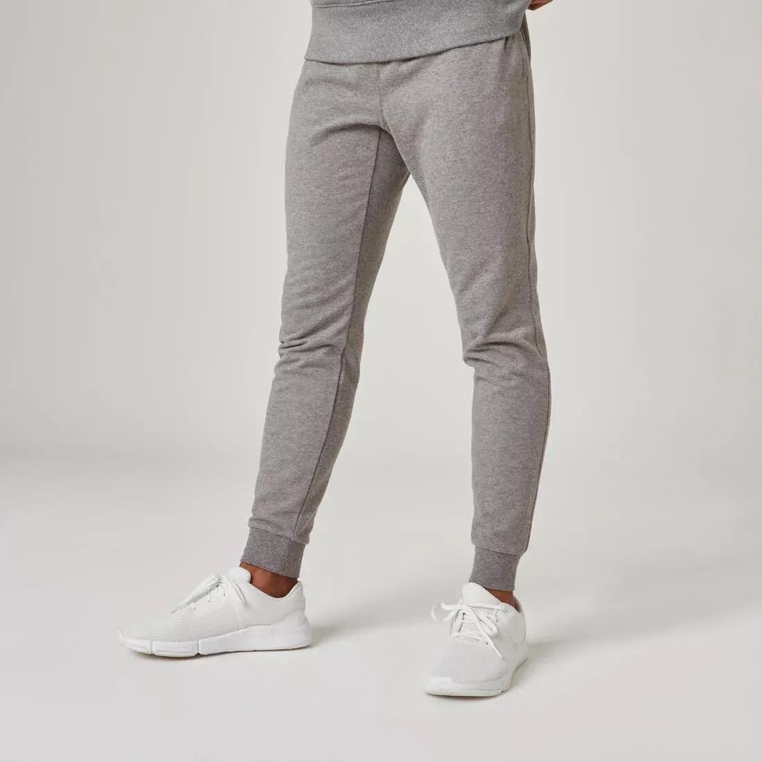 Men Slim-Fit Fitness Jogging Bottoms - 500, Grey, , large image number 0