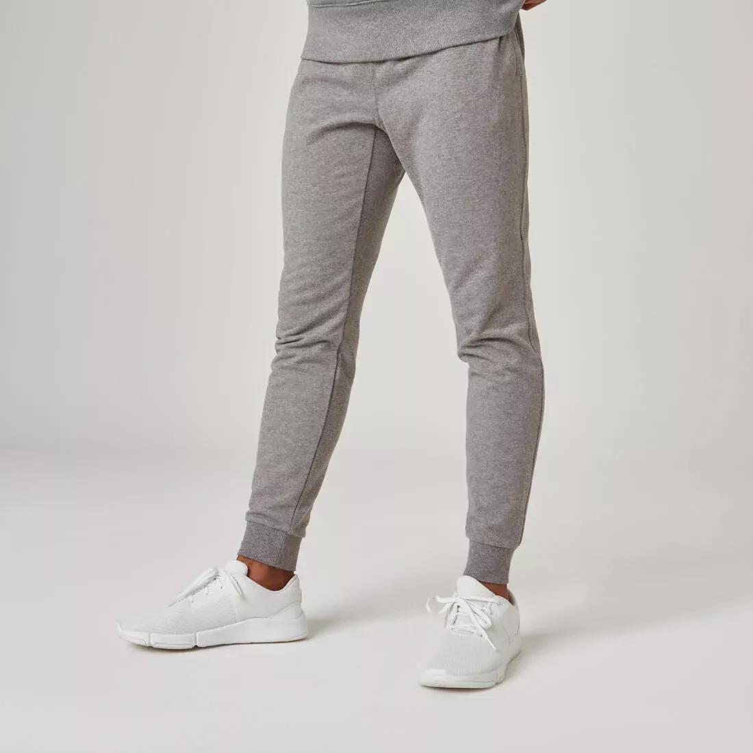 DOMYOS - Men Slim-Fit Fitness Jogging Bottoms - 500, Grey