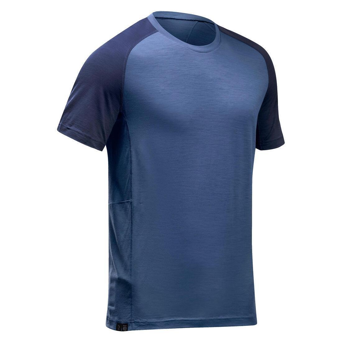 Men Short-Sleeved Merino Wool Trekking T-Shirt - Mt500, Grey, No Color, large image number 0