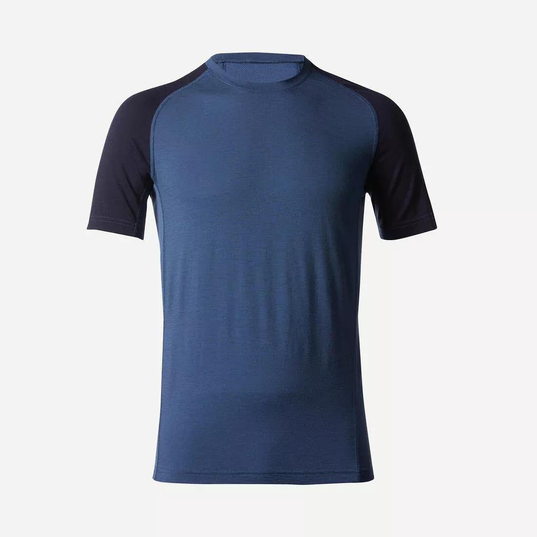 Men Short-Sleeved Merino Wool Trekking T-Shirt - Mt500, Grey, No Color, large image number 1