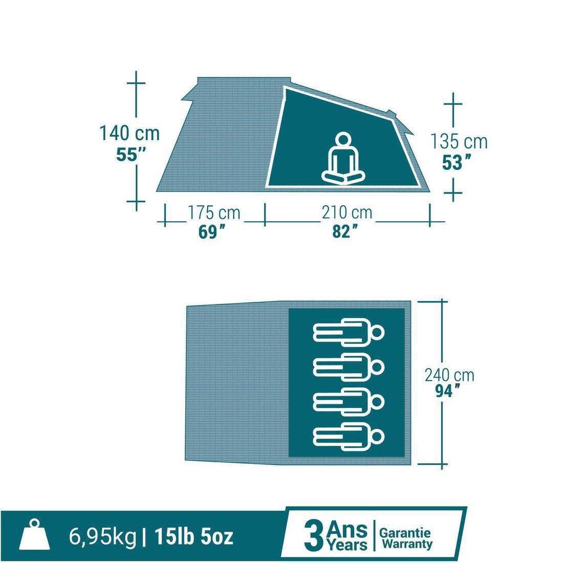 Camping tent - MH100 XXL - 4 person, Blue, No Color, large image number 3