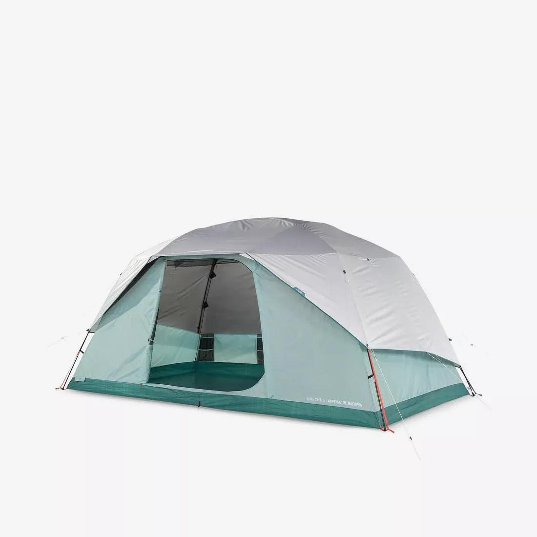 Camping tent with poles - Arpenaz 6 ULTRAFRESH - 6 Person, Green, No Color, medium