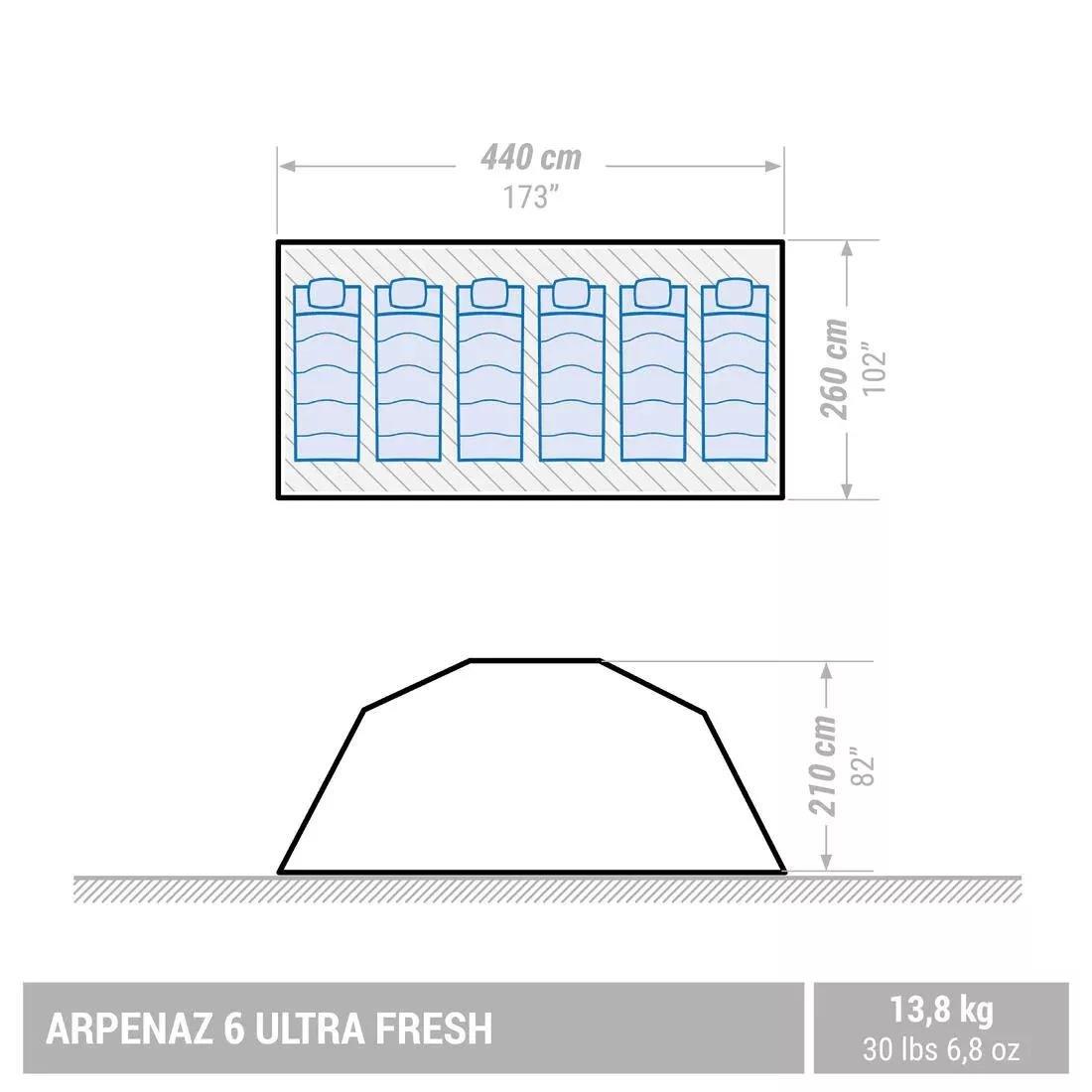 Camping tent with poles - Arpenaz 6 ULTRAFRESH - 6 Person, Green, No Color, large image number 3