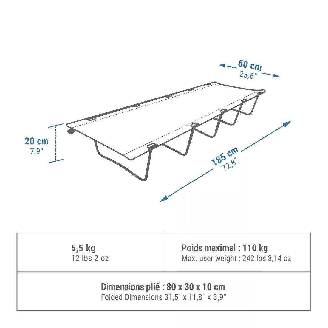 Basic Camping Bed - 60 Cm 1 Person, Green, No Color, large image number 1